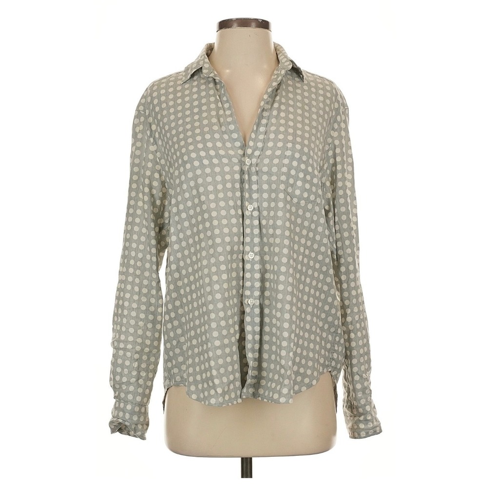 Frank & Eileen Eileen Gray and White Polka Dot Button Down Shirt Small
